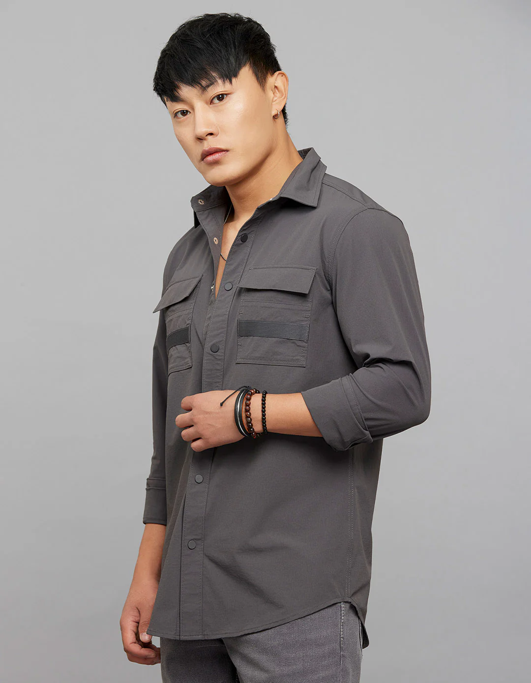 Charcoal Full Sleeves Cargo Shirt - Image 3