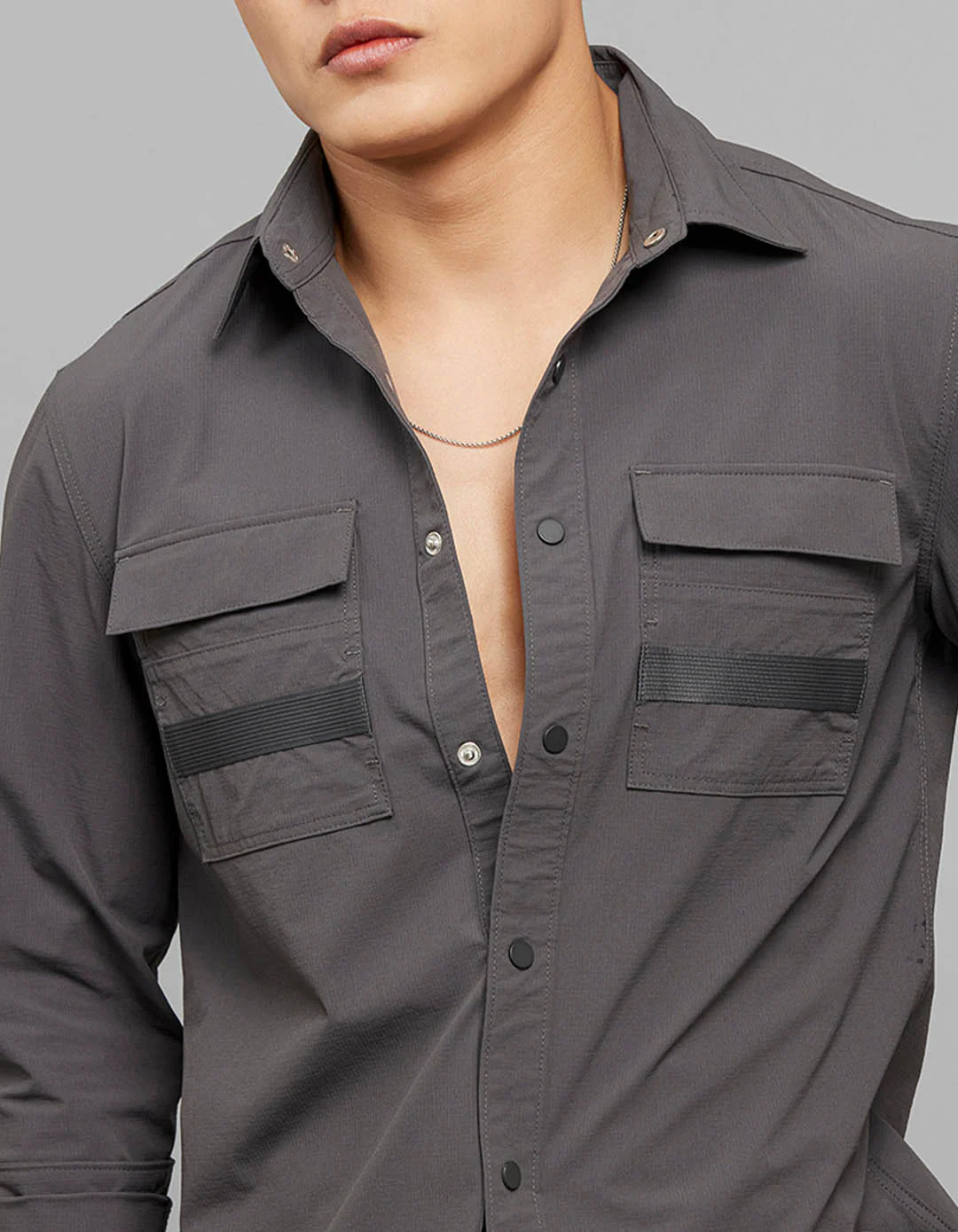 Charcoal Full Sleeves Cargo Shirt - Image 5