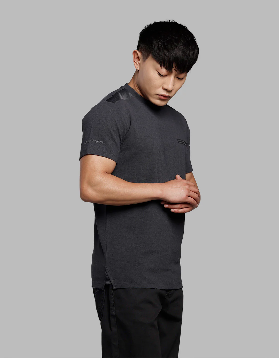 Charcoal Half Sleeves Round Neck Tee - Image 4