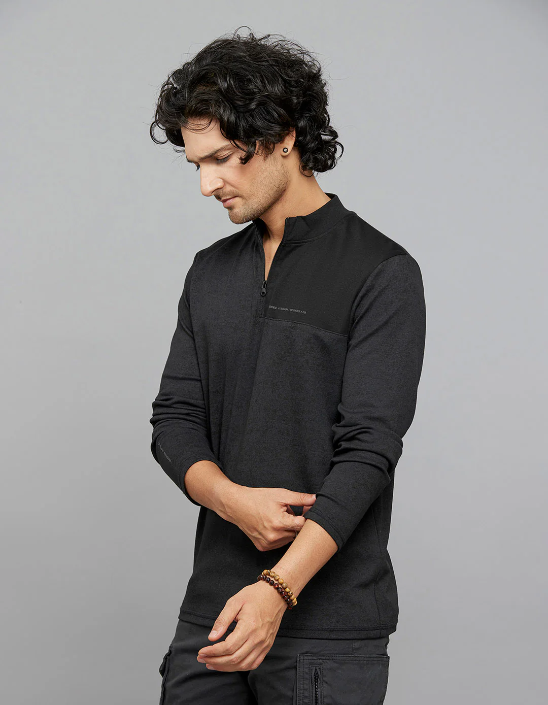 Charcoal Full Sleeves Zipper Neck Tee - Image 3