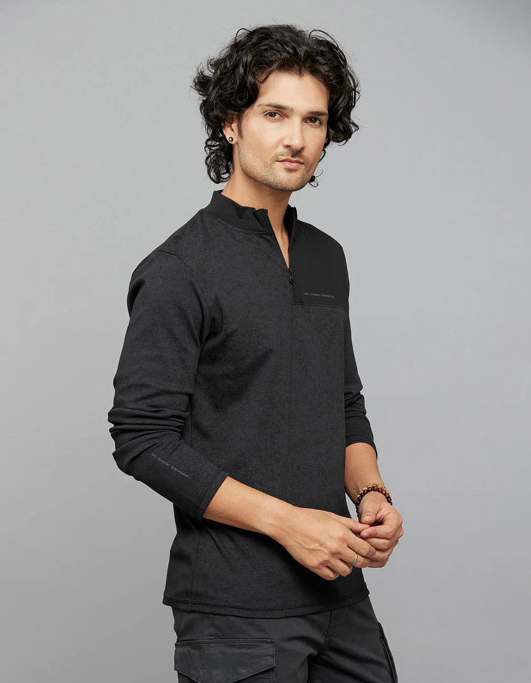 Charcoal Full Sleeves Zipper Neck Tee - Image 4