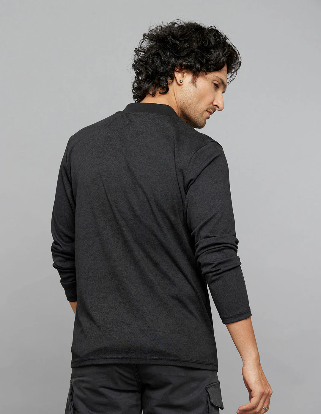 Charcoal Full Sleeves Zipper Neck Tee - Image 5