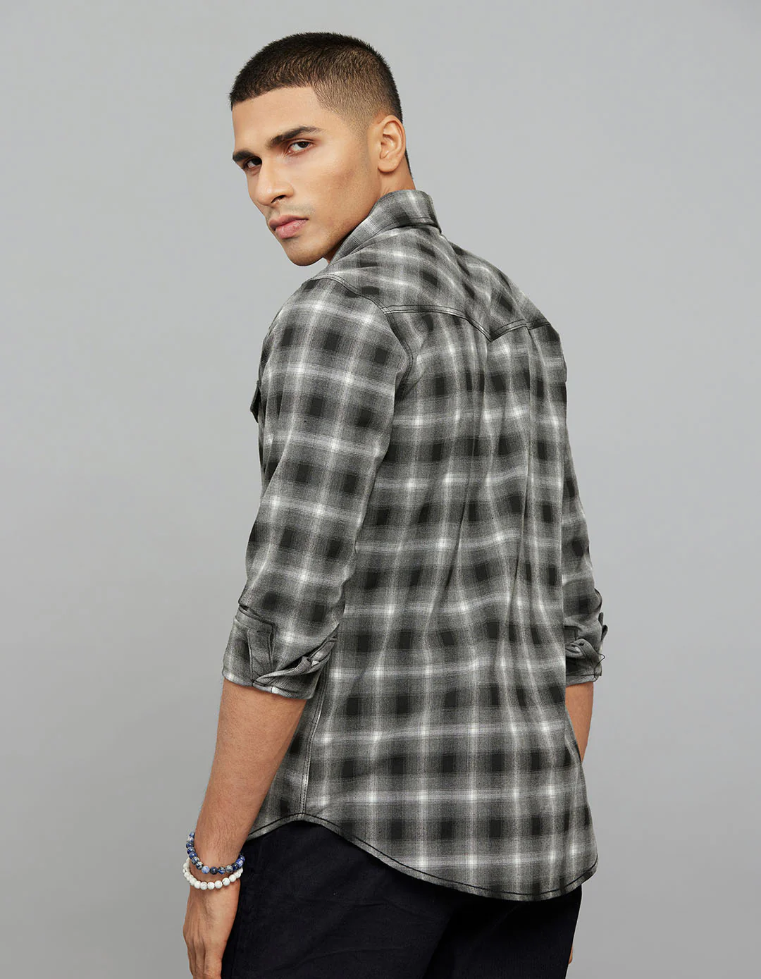 Charcoal White Full Sleeves Check Shirt - Image 7