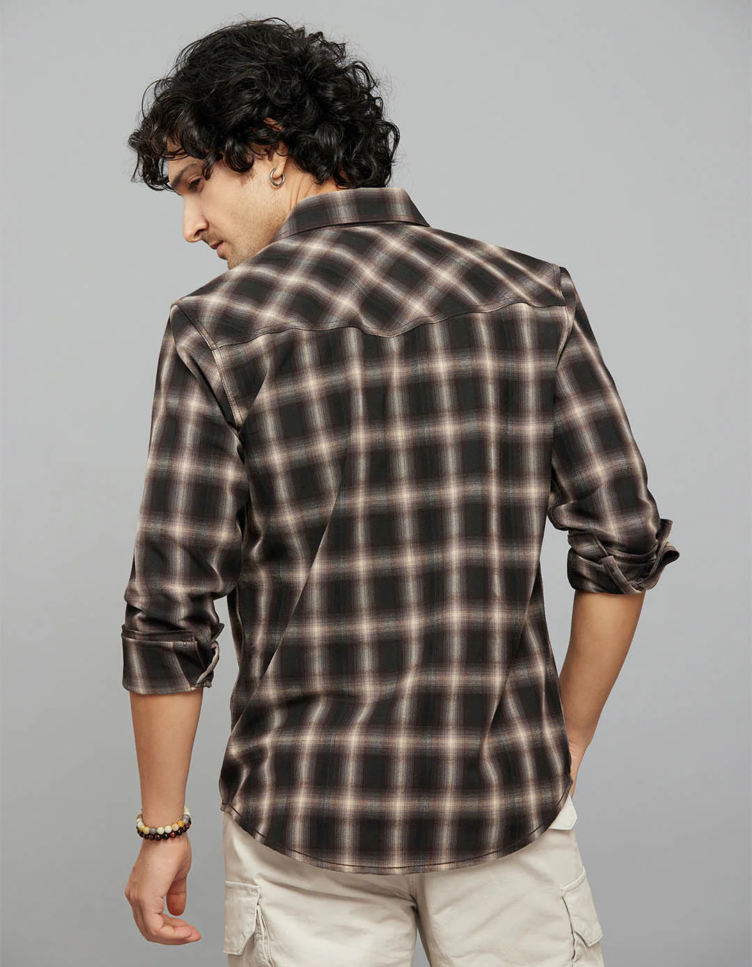 Coffee Beige Full Sleeves Check Shirt - Image 7
