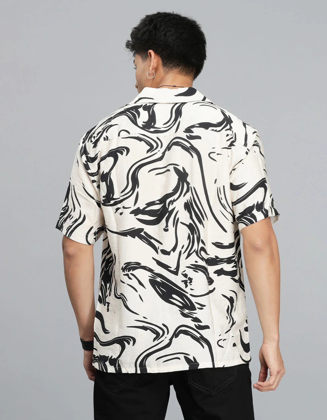 Cream Black Half Sleeves Printed Shirt - Image 4