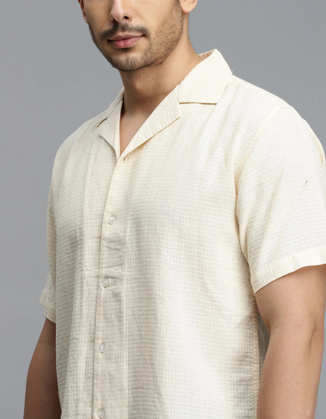 CREAM 100% Cotton Half Sleeve STRIPE SHIRT - Image 4