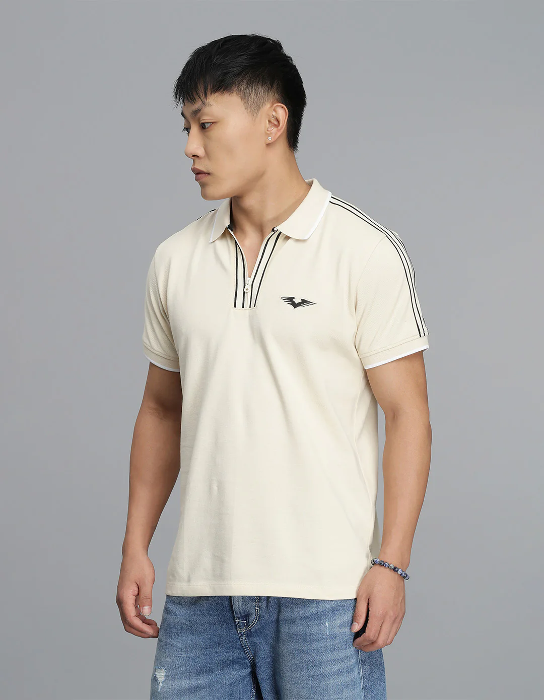 Cream Half Sleeves Pique Polo Tee - Image 3