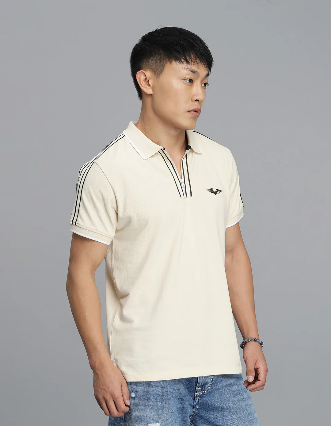 Cream Half Sleeves Pique Polo Tee - Image 4