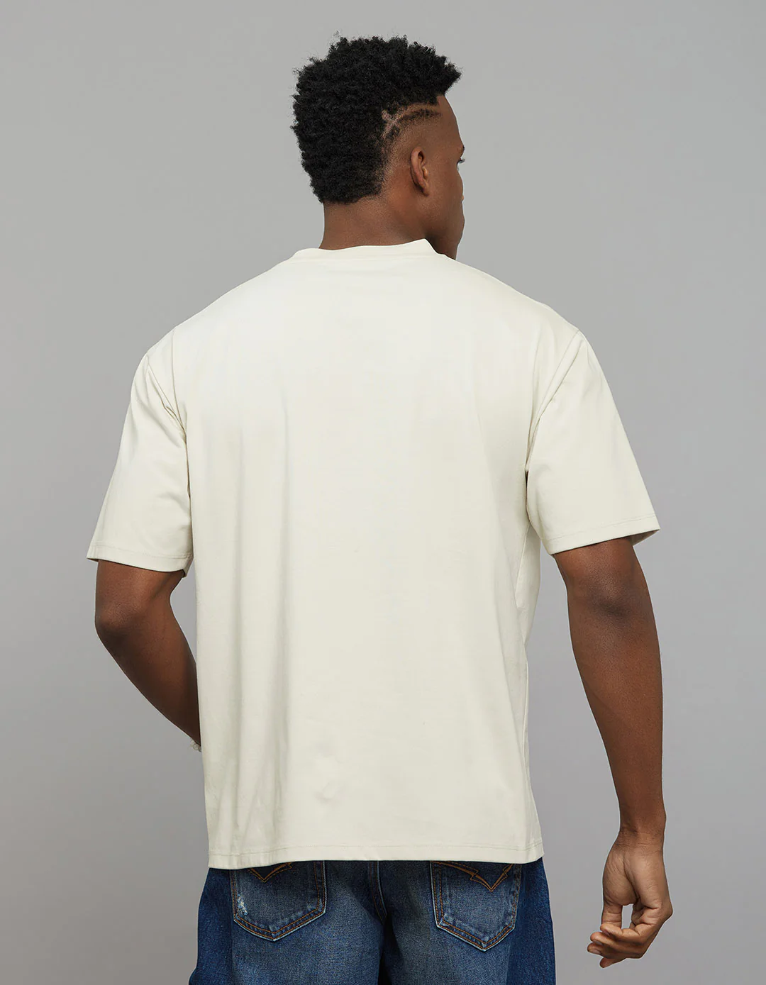 Cream Half Sleeves Round Neck Oversized Tee - Image 5