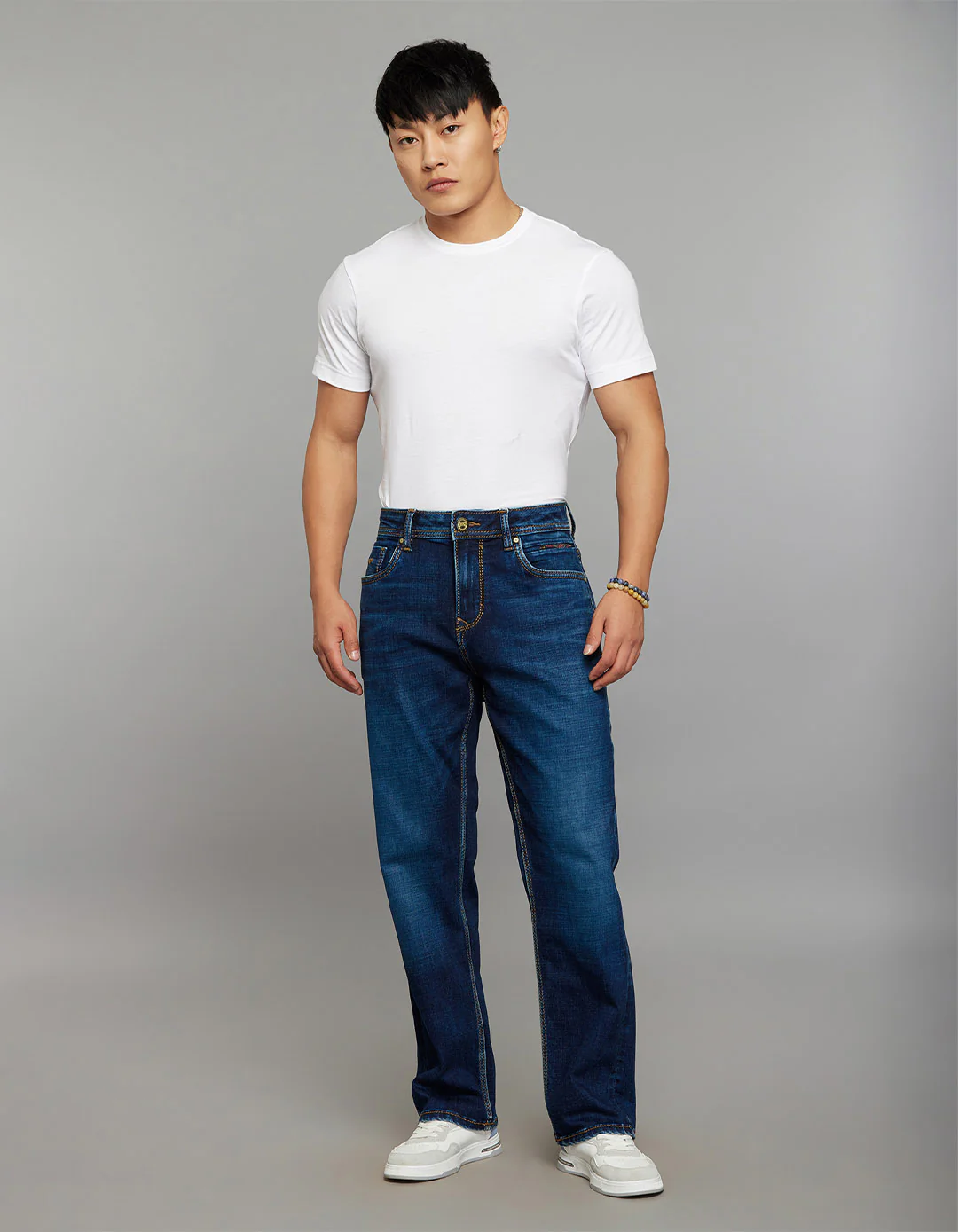 Dark Blue 5 Pocket Cropped Mid Rise, Comfort & Straight Fit Stretch Jeans - Image 2