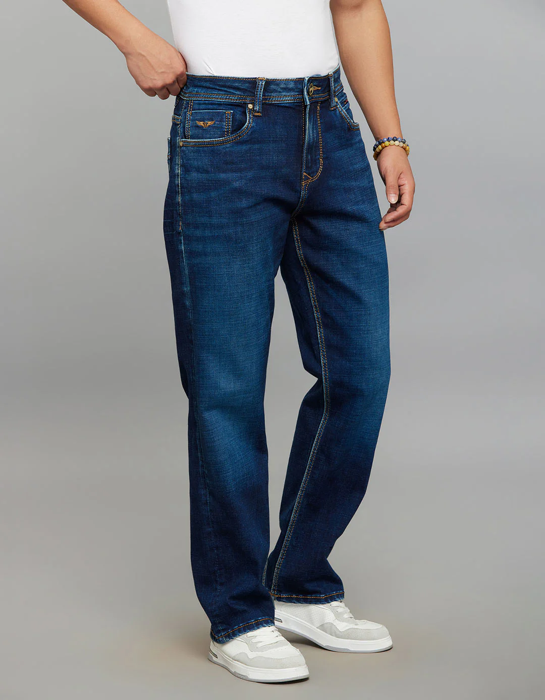 Dark Blue 5 Pocket Cropped Mid Rise, Comfort & Straight Fit Stretch Jeans - Image 4