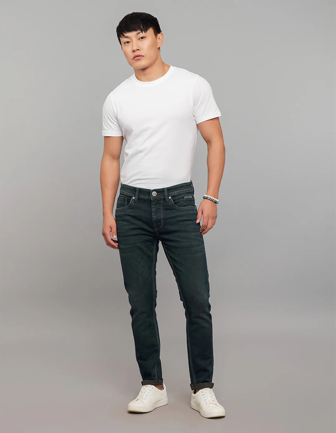 Dark Blue 5 Pocket Low-Rise Ankle Length Knit Stretch Jeans - Image 2