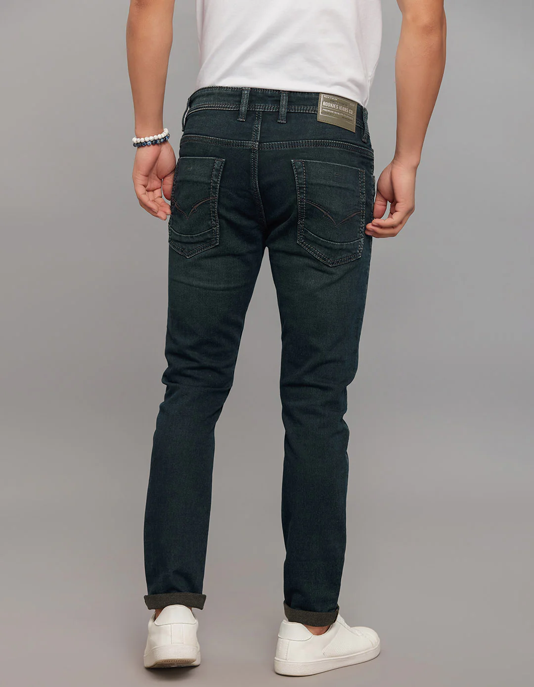 Dark Blue 5 Pocket Low-Rise Ankle Length Knit Stretch Jeans - Image 5