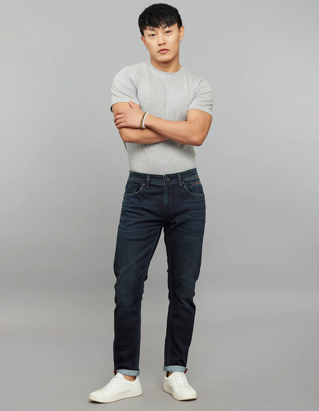 Dark Blue 5 Pocket Low-Rise Ankle Length Knit Stretch Jeans - Image 2