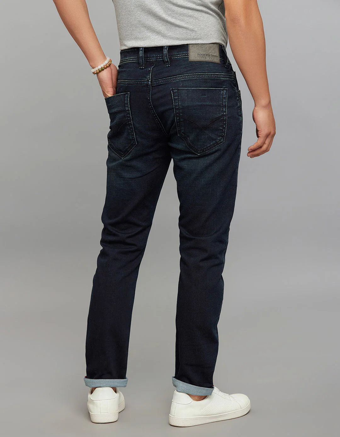 Dark Blue 5 Pocket Low-Rise Ankle Length Knit Stretch Jeans - Image 5