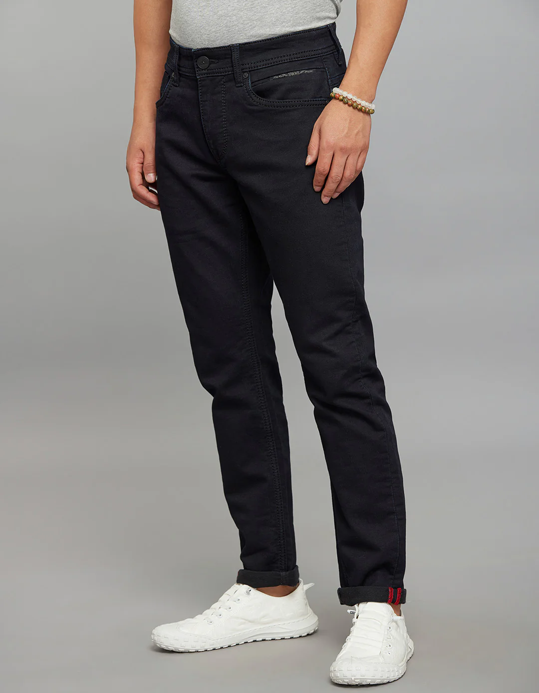 Dark Blue 5 Pocket Low-Rise Ankle Length Knit Stretch Jeans - Image 3