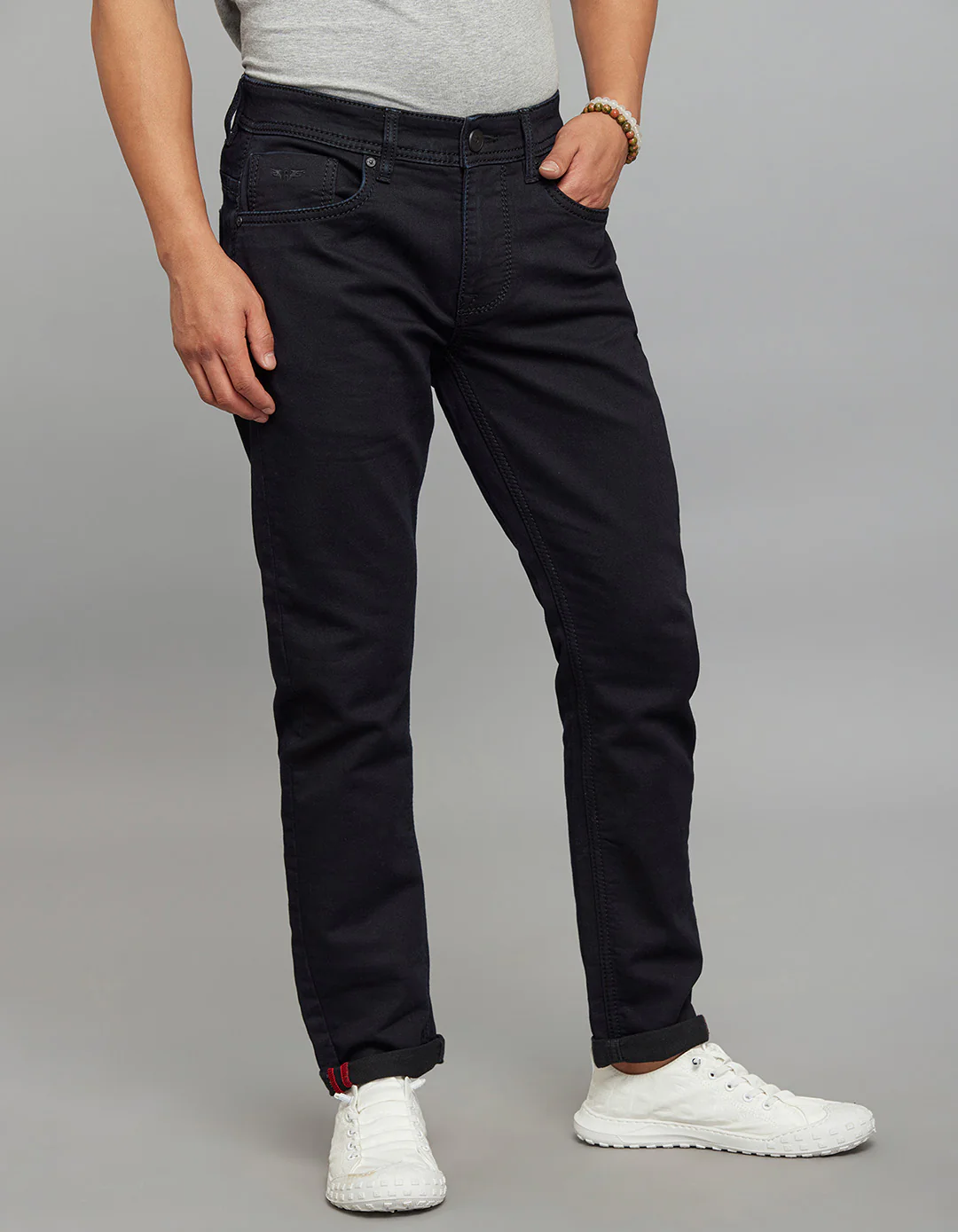 Dark Blue 5 Pocket Low-Rise Ankle Length Knit Stretch Jeans - Image 4
