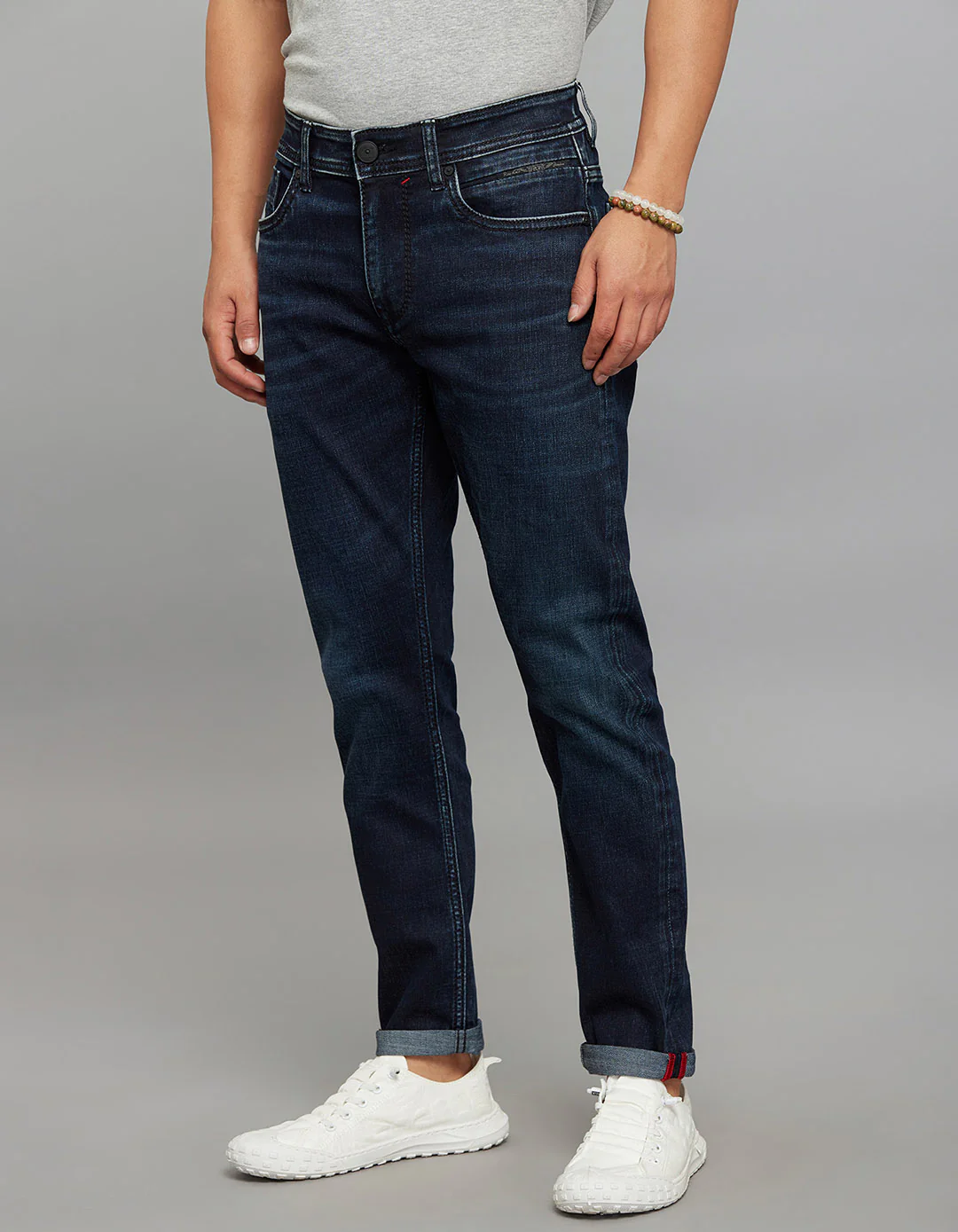 Dark Blue 5 Pocket Low-Rise Ankle Length Stretch Jeans - Image 3
