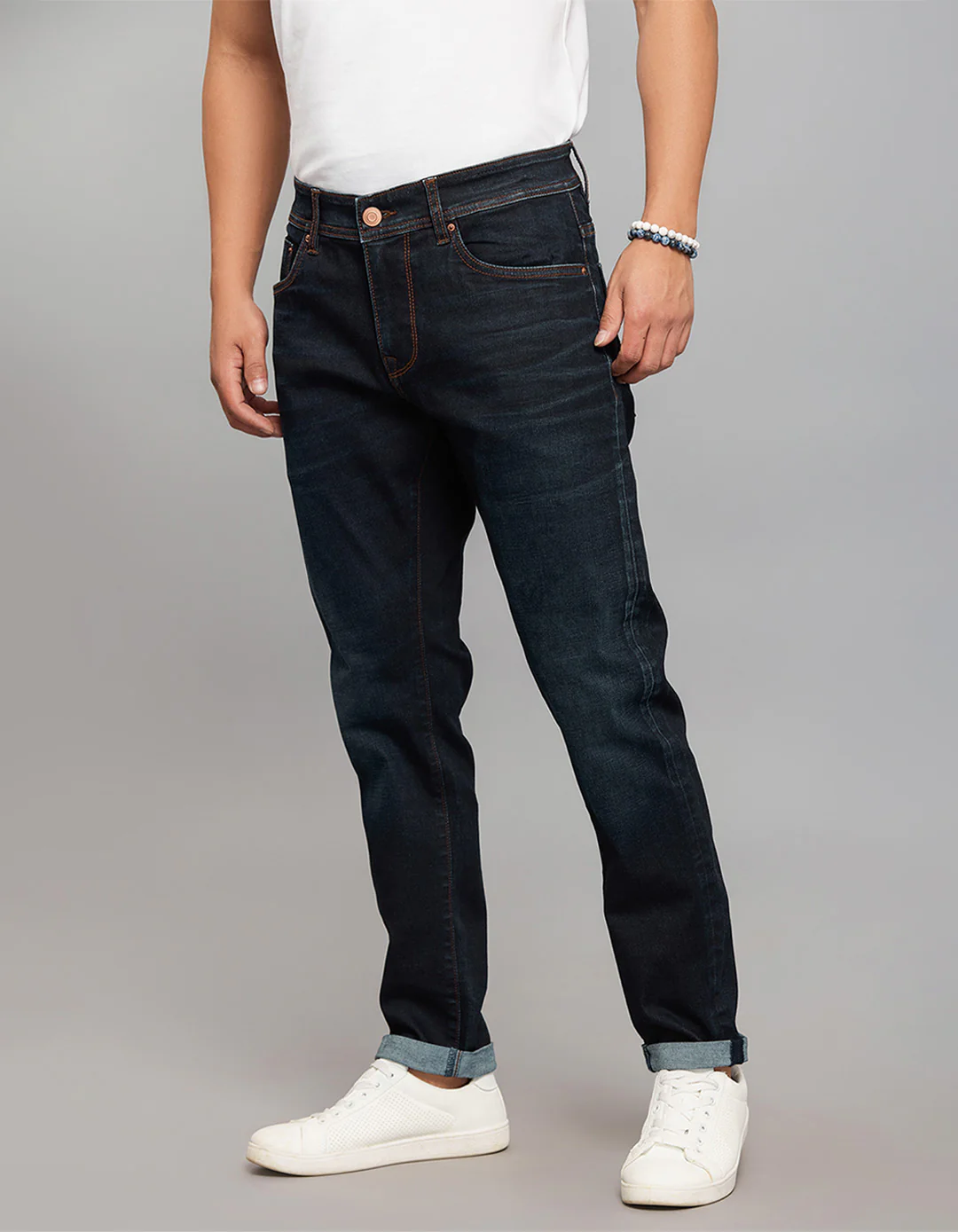 Dark Blue 5 Pocket Low-Rise Tapered Ankle Length Classic Stretch Jeans - Image 3