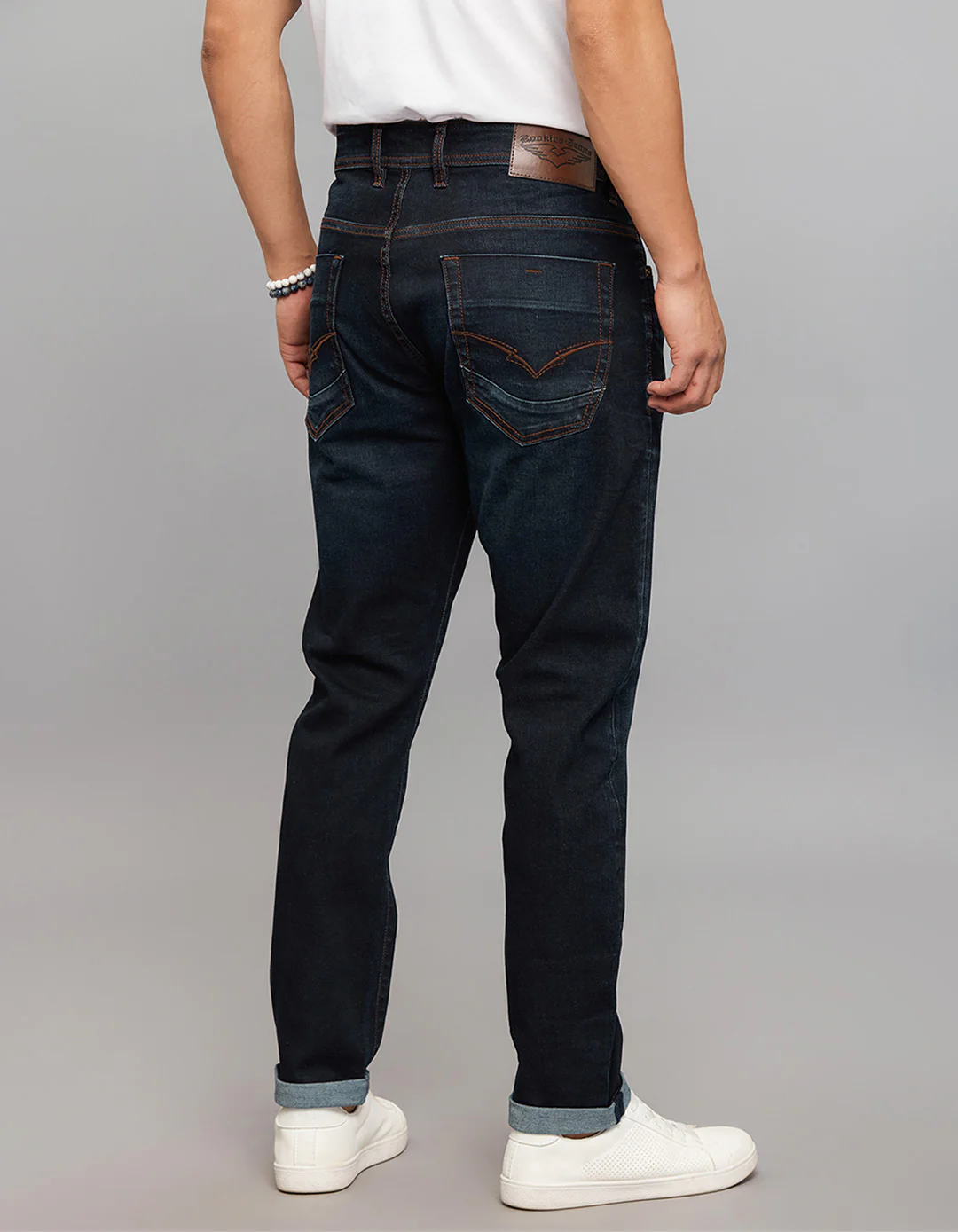 Dark Blue 5 Pocket Low-Rise Tapered Ankle Length Classic Stretch Jeans - Image 4