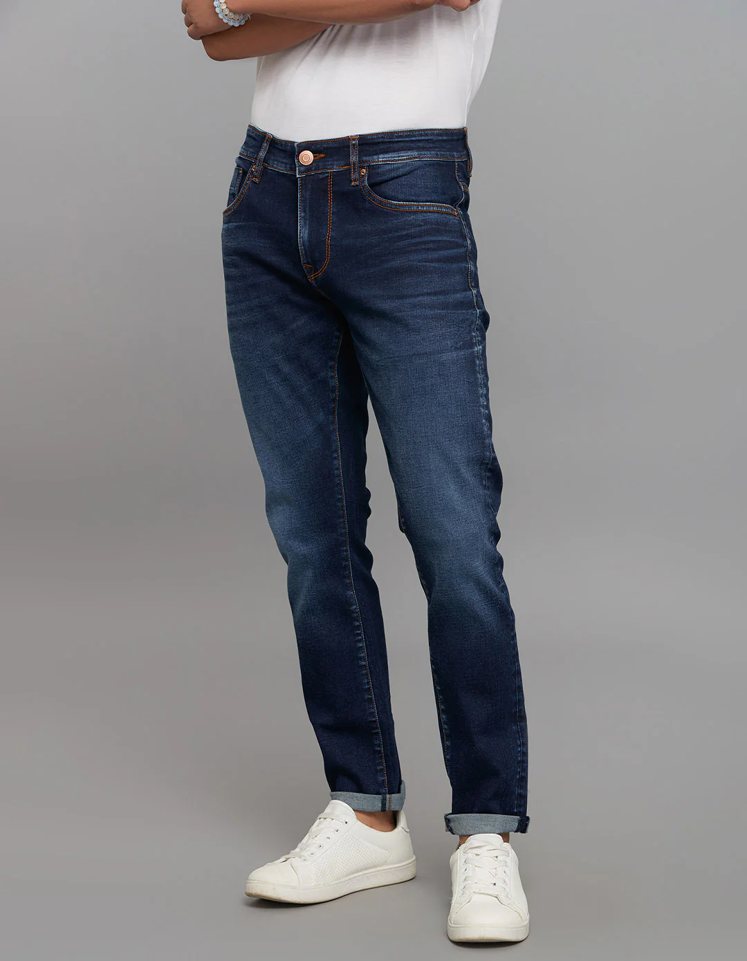 Dark Blue 5 Pocket Low-Rise Tapered Ankle Length Classic Stretch Jeans - Image 3
