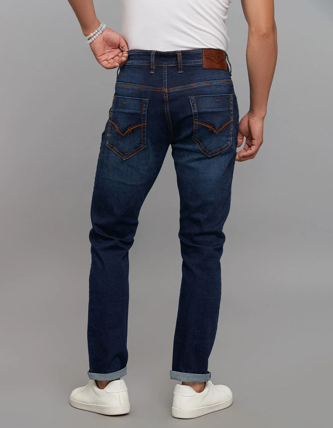 Dark Blue 5 Pocket Low-Rise Tapered Ankle Length Classic Stretch Jeans - Image 5