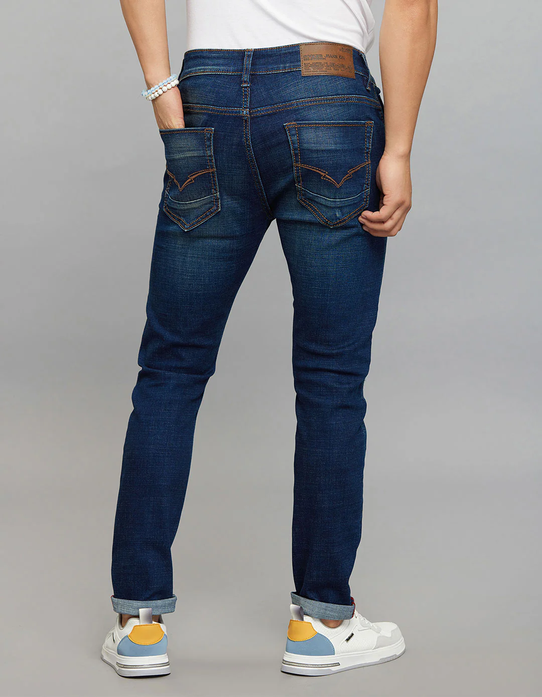 Dark Blue 5 Pocket Low-Rise Tapered Ankle Length Stretch Jeans - Image 4
