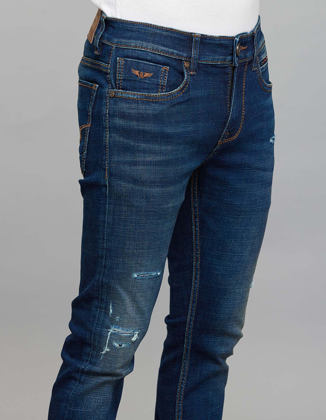 Dark Blue 5 Pocket Low-Rise Tapered Ankle Length Stretch Jeans - Image 5