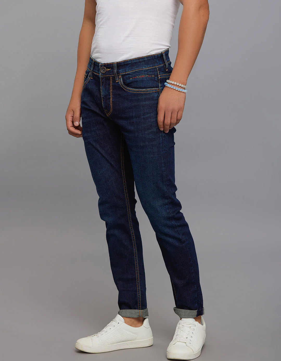 Dark Blue 5 Pocket Low-Rise Tapered Ankle Length Stretch Jeans - Image 3