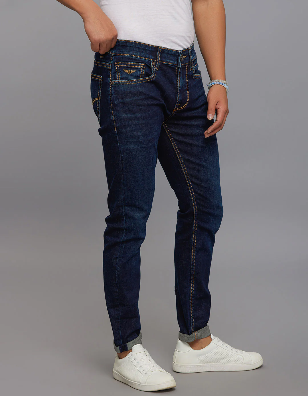 Dark Blue 5 Pocket Low-Rise Tapered Ankle Length Stretch Jeans - Image 5
