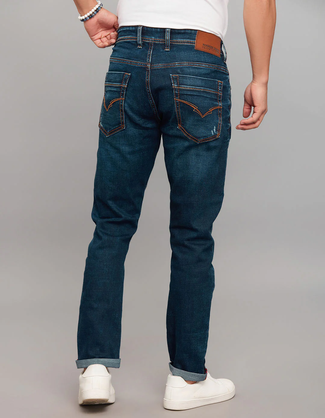 Dark Blue 5 Pocket Low-Rise Tapered Ankle Length Stretch Jeans - Image 5