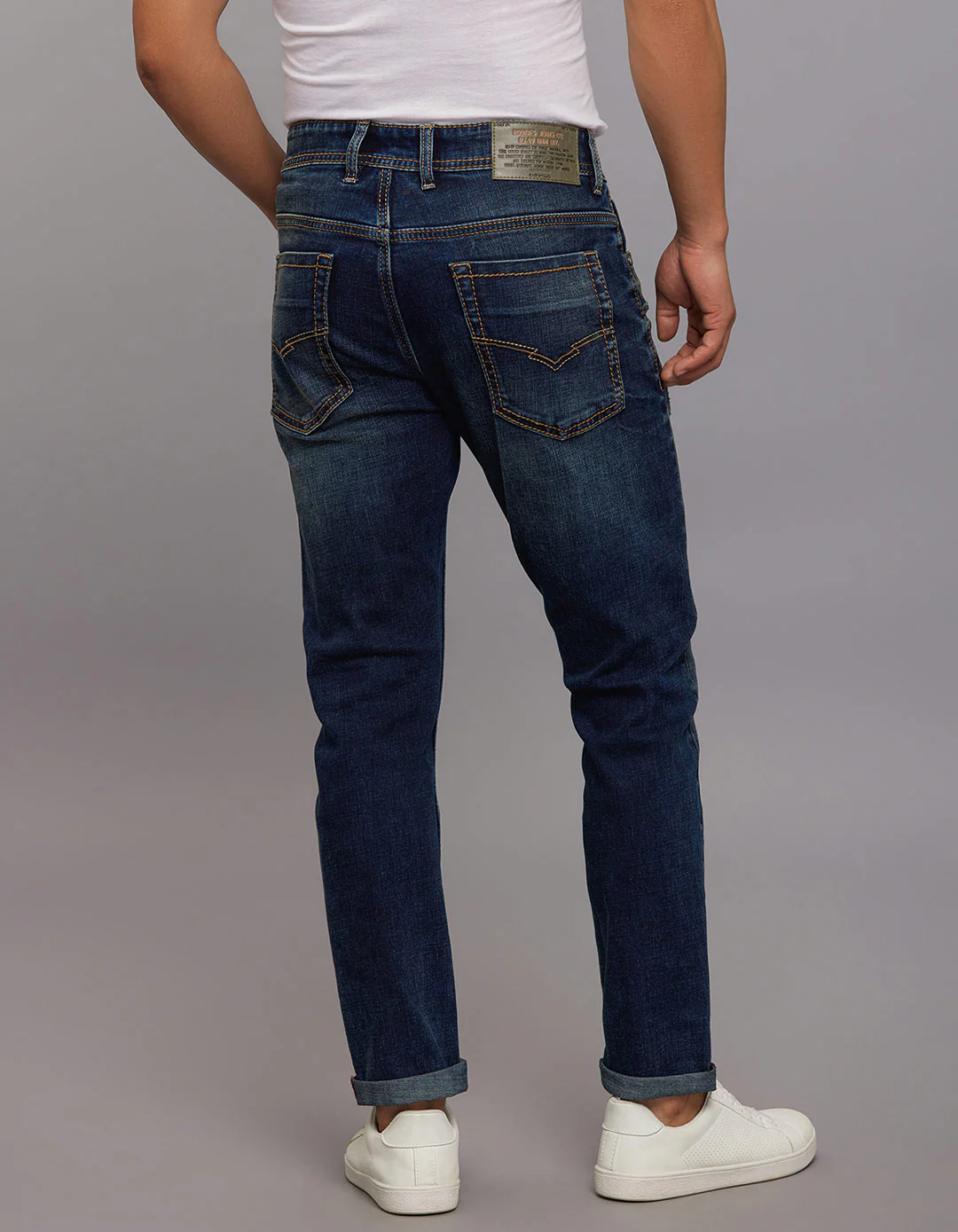 Dark Blue 5 Pocket Low-Rise Tapered Ankle Length Stretch Jeans - Image 5