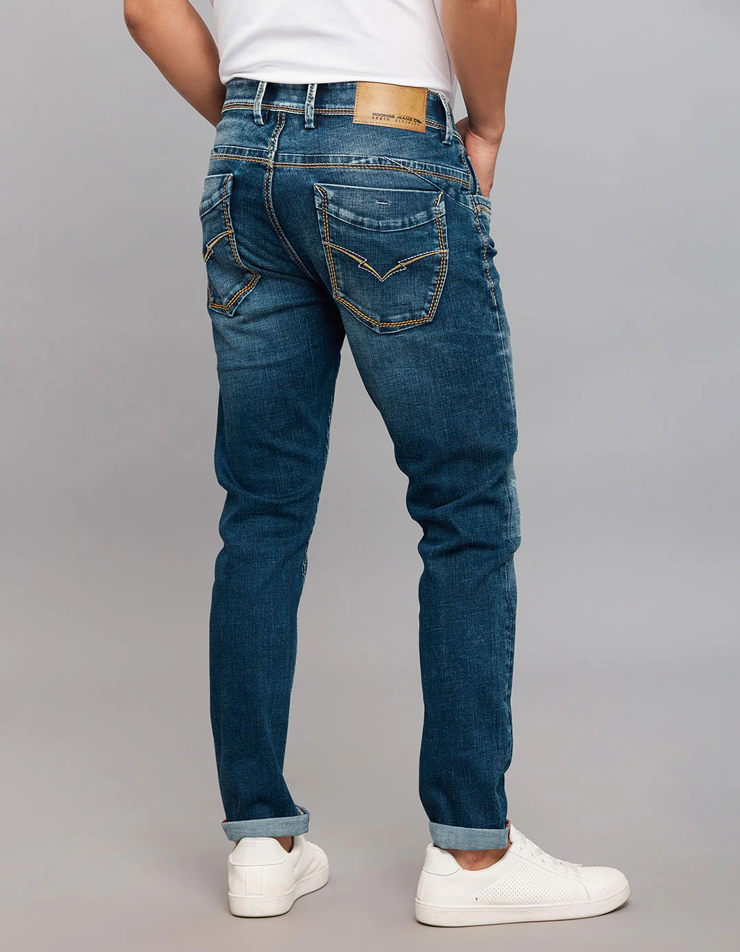 Dark Blue 5 Pocket Low-Rise Tapered Ankle Length Stretch Jeans - Image 5