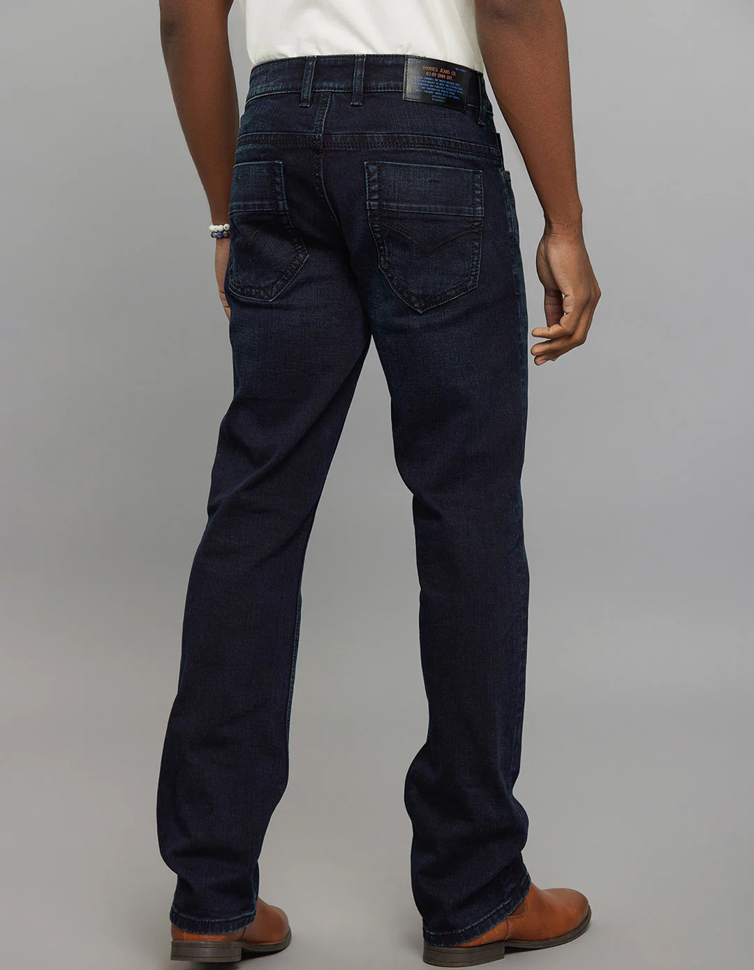 Dark Blue 5 Pocket Mid Rise Loose Boot Leg Stretch Jeans - Image 5