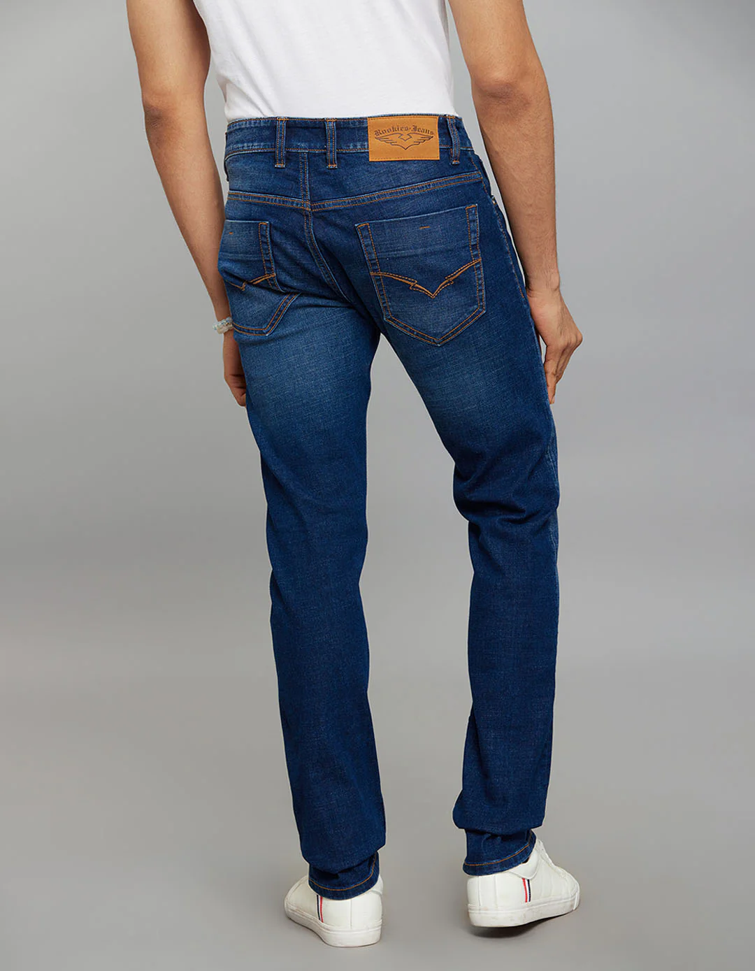 Dark Blue 5 Pocket Mid-Rise Slim Straight Fit Classic Stretch Jeans - Image 5