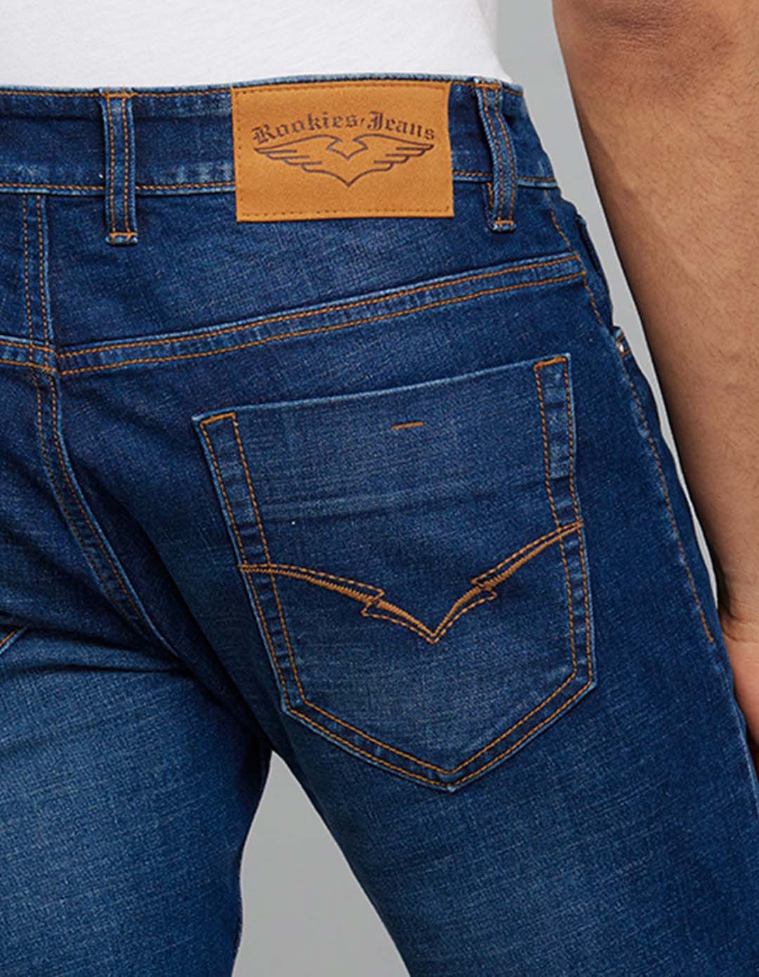 Dark Blue 5 Pocket Mid-Rise Slim Straight Fit Classic Stretch Jeans - Image 6