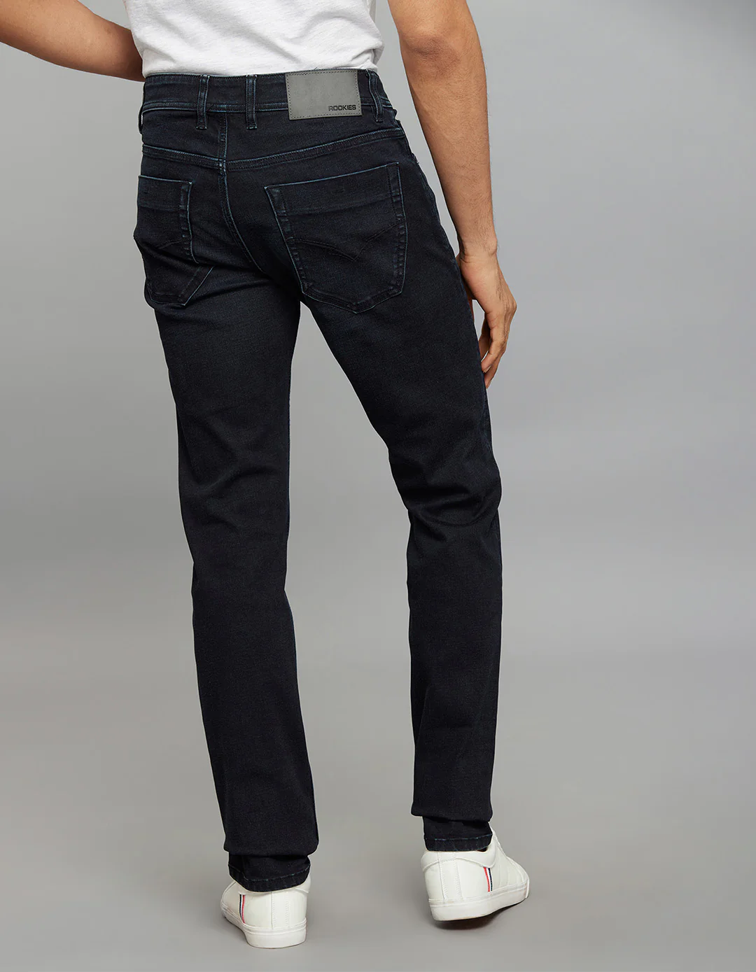 Dark Blue 5 Pocket Mid-Rise Slim Straight Fit Classic Stretch Jeans - Image 5