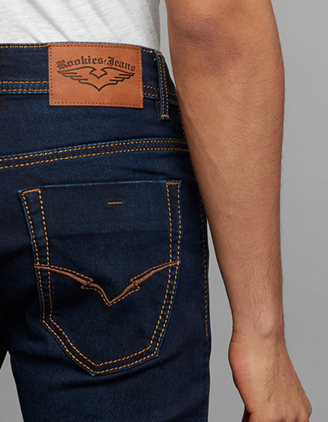 Dark Blue 5 Pocket Mid-Rise Slim Straight Fit Knit Jeans - Image 6
