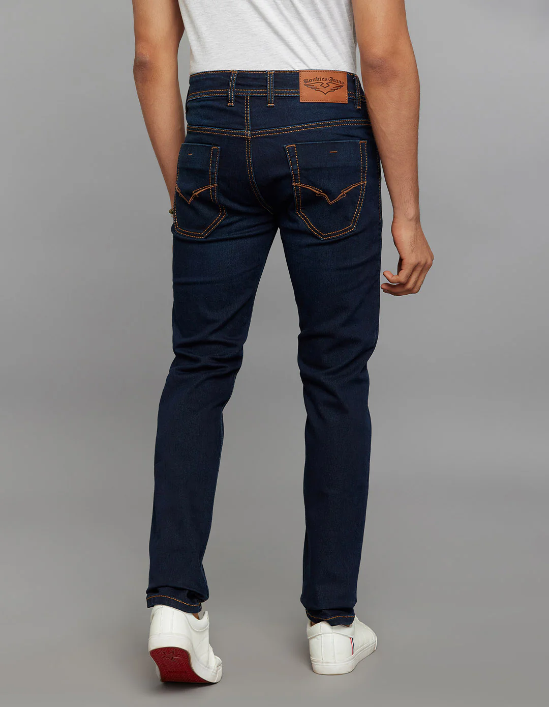 Dark Blue 5 Pocket Mid-Rise Slim Straight Fit Stretch Knit Jeans - Image 5