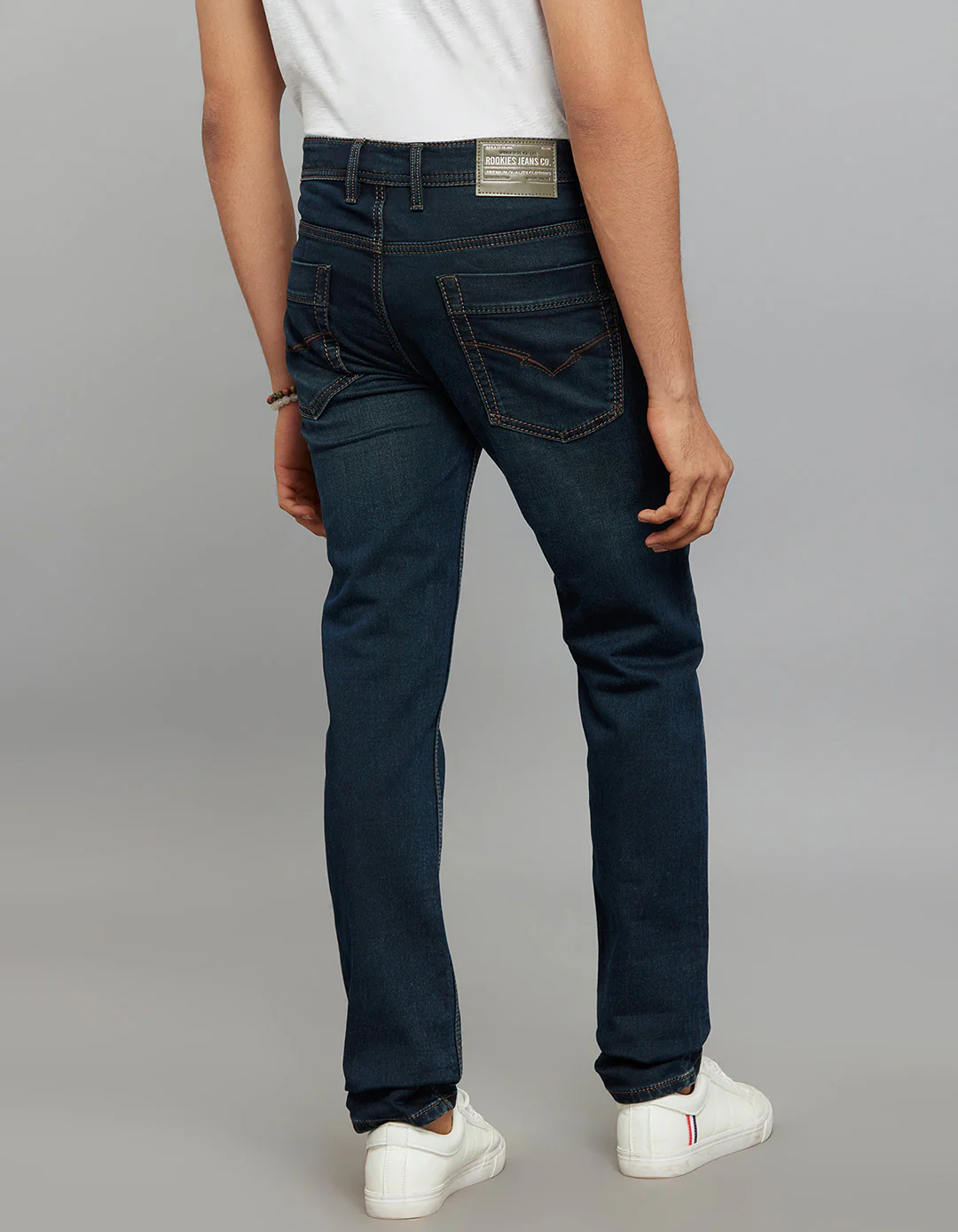 Dark Blue 5 Pocket Mid-Rise Slim Straight Fit Knit Jeans - Image 5