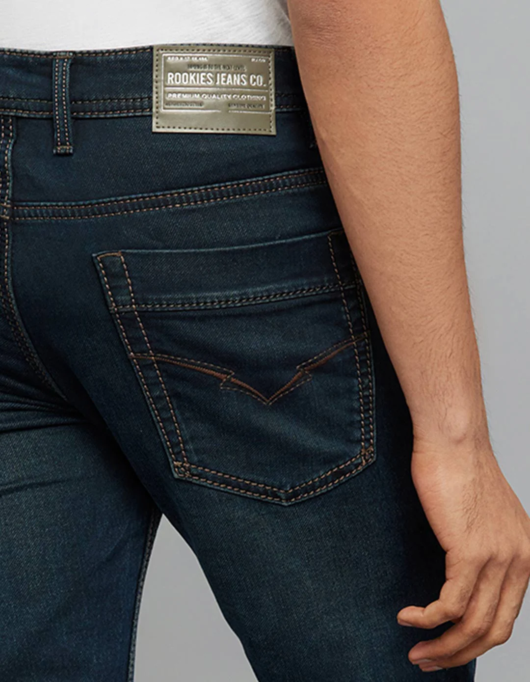 Dark Blue 5 Pocket Mid-Rise Slim Straight Fit Knit Jeans - Image 6