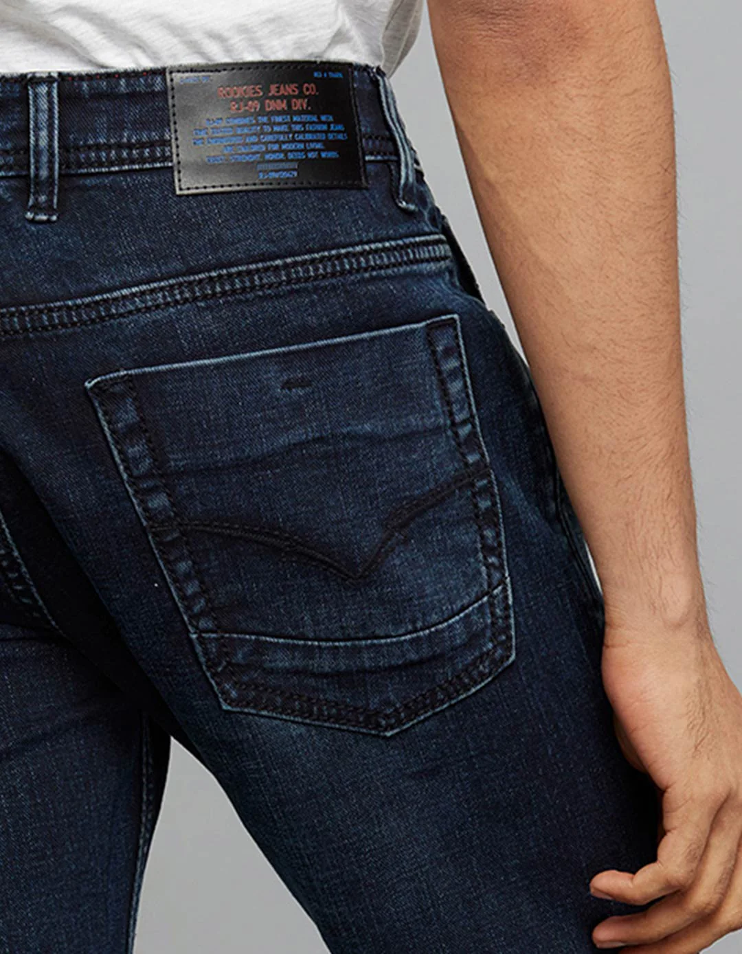 Dark Blue 5 Pocket Mid-Rise Slim Straight Fit Stretch Jeans - Image 5