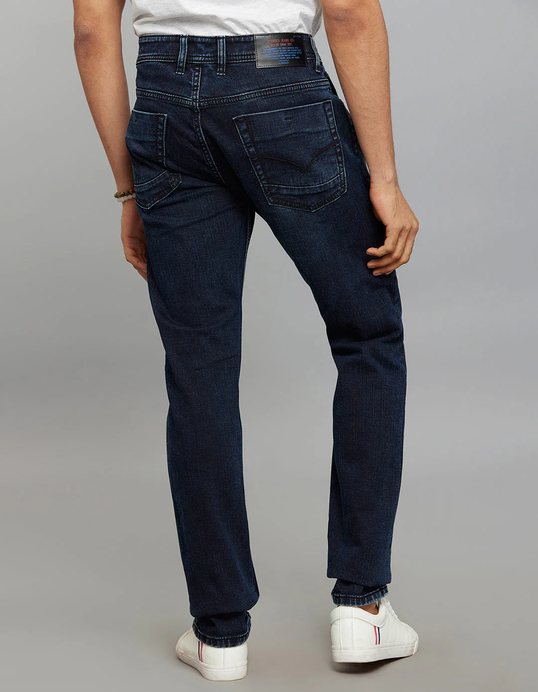 Dark Blue 5 Pocket Mid-Rise Slim Straight Fit Stretch Jeans - Image 6