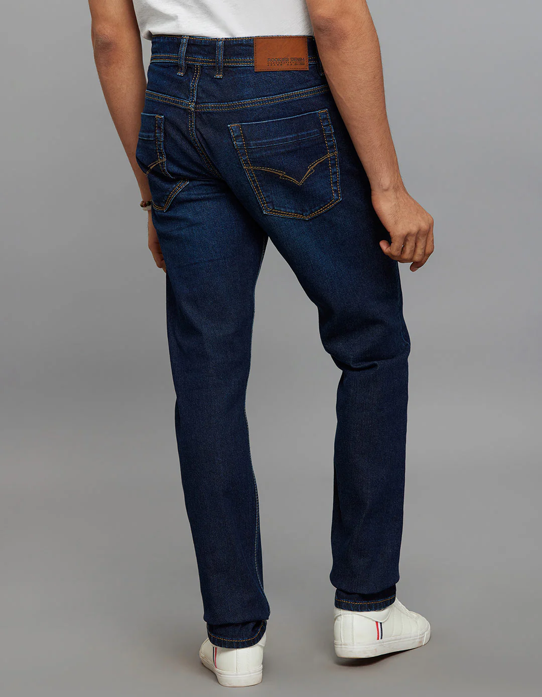 Dark Blue 5 Pocket Mid-Rise Slim Straight Fit Stretch Jeans - Image 5