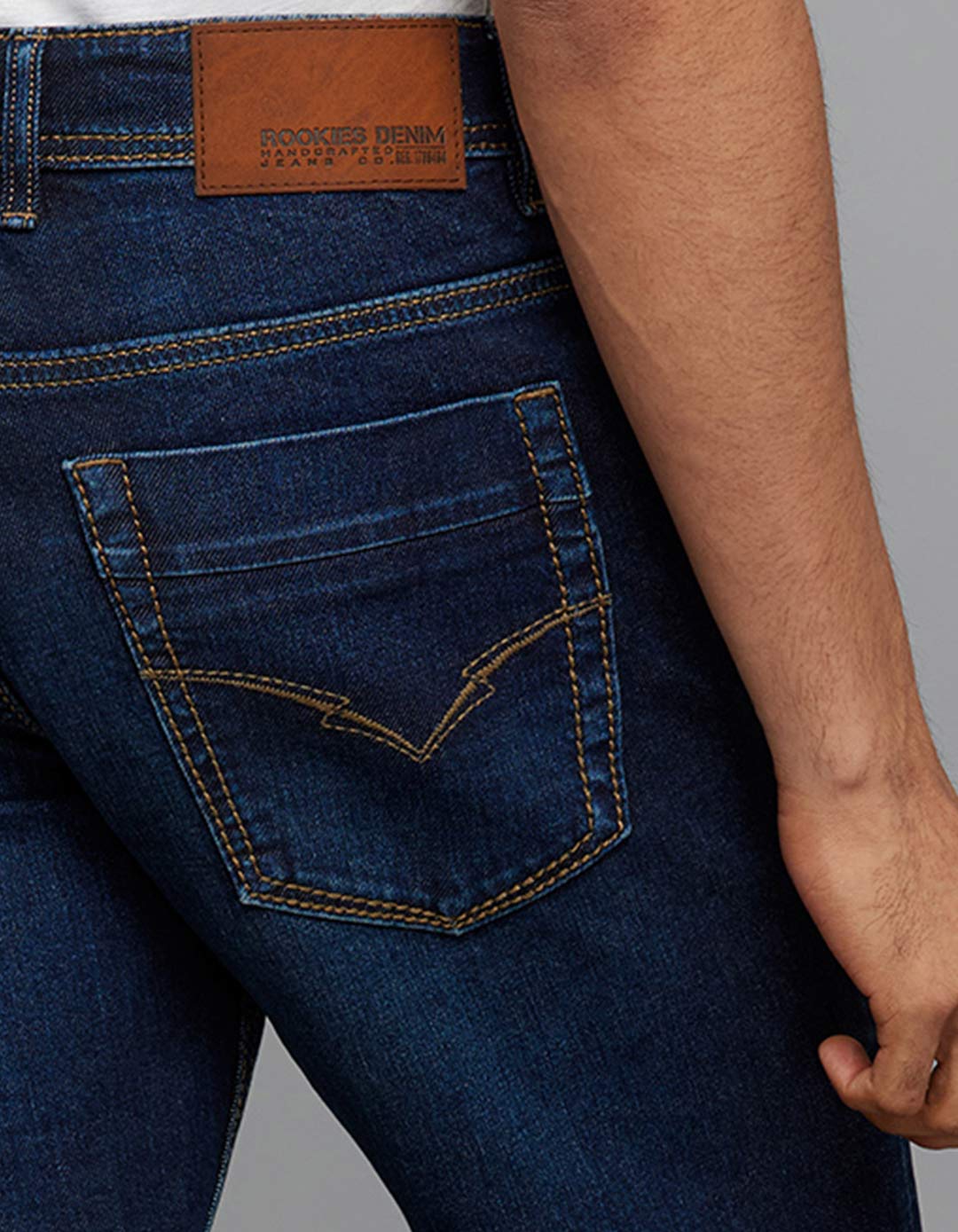 Dark Blue 5 Pocket Mid-Rise Slim Straight Fit Stretch Jeans - Image 6