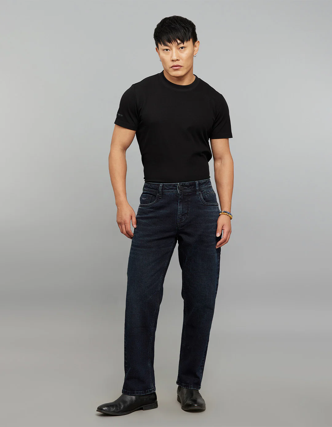 Dark Blue 5 Pocket Midrise, Comfort And Straight Fit Stretch Jeans - Image 2