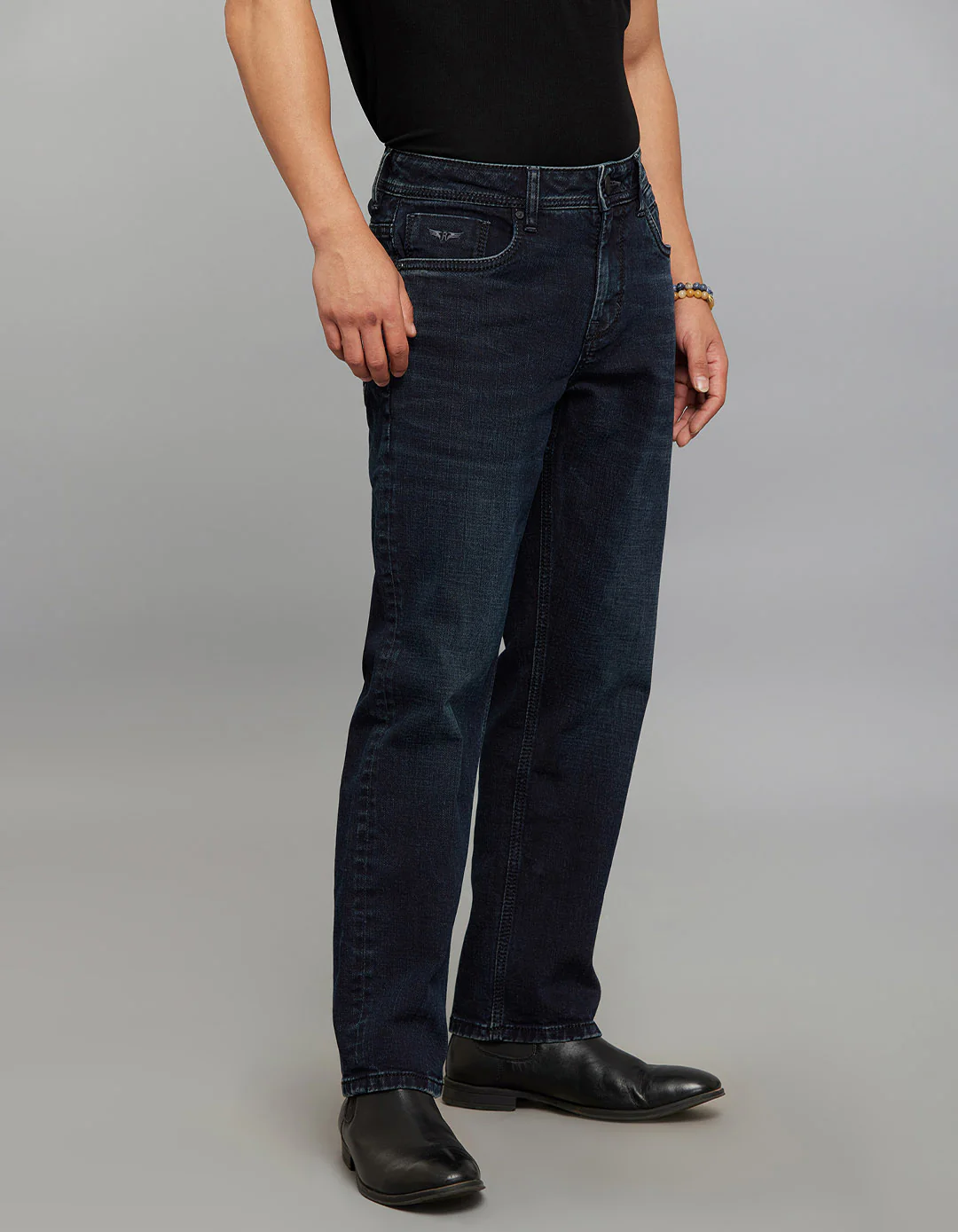Dark Blue 5 Pocket Midrise, Comfort And Straight Fit Stretch Jeans - Image 3