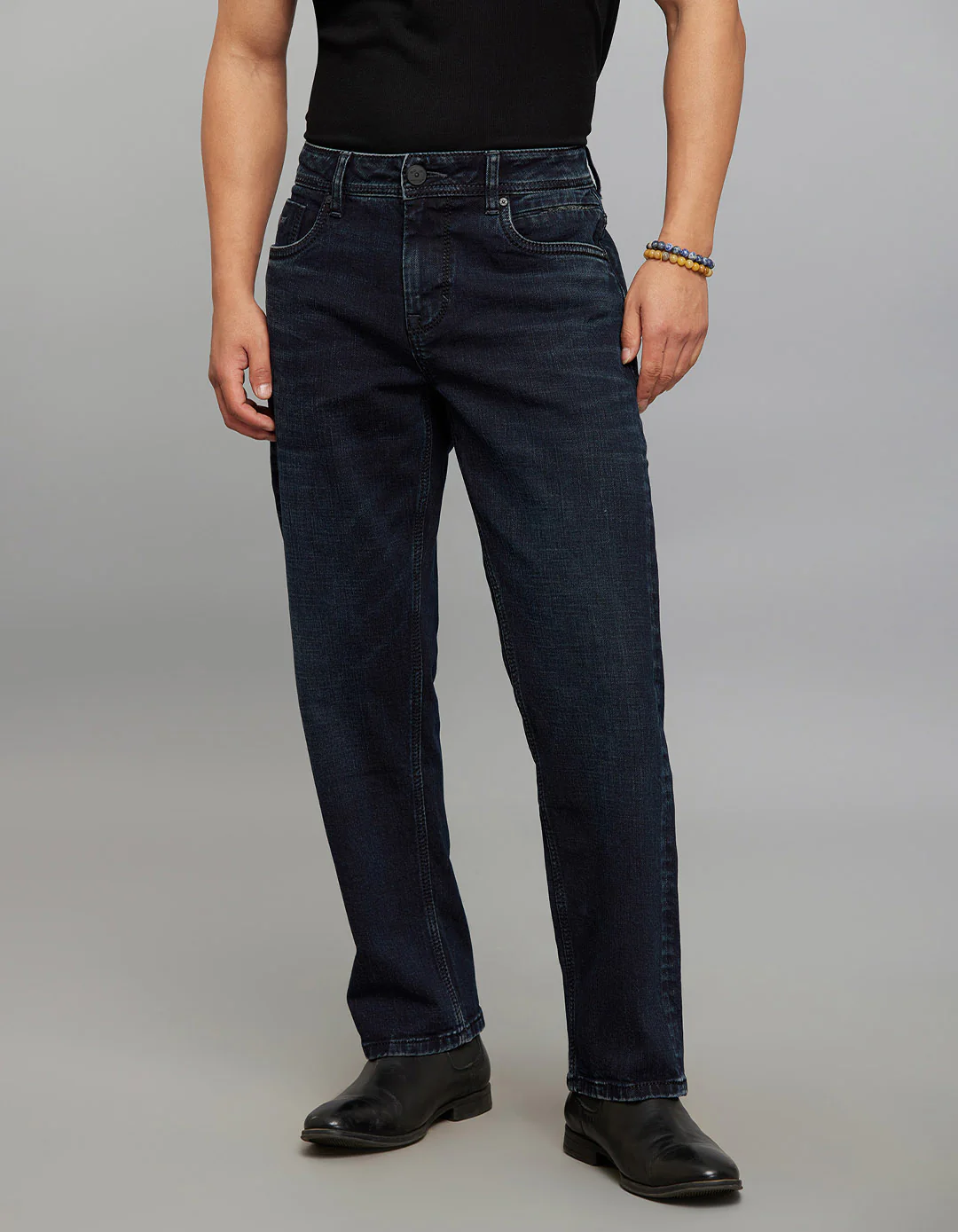 Dark Blue 5 Pocket Midrise, Comfort And Straight Fit Stretch Jeans - Image 6