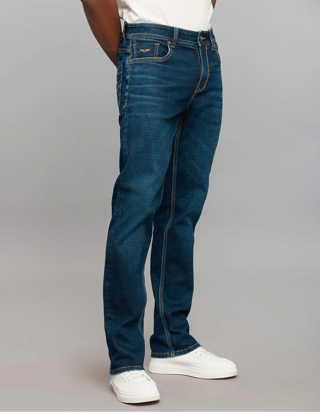 Dark Blue 5 Pocket Midrise, Comfort And Straight Fit Stretch Jeans - Image 3