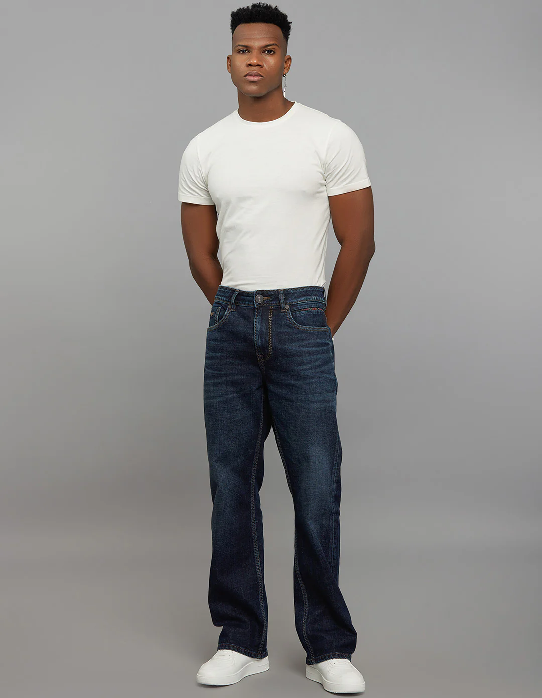 Dark Blue 5 Pocket Midrise Loose Fit Stretch Jeans - Image 2